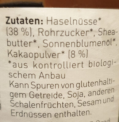 Nuss-Nougat-Creme ingredients label