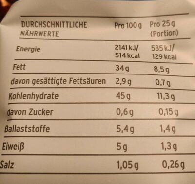 Kartoffelchips - Meersalz nutrition facts table