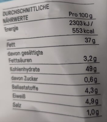 Kartoffelchips Meersalz nutrition facts table