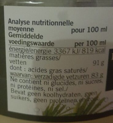 Huile de Coco Désodorisée 400 ml nutrition facts table