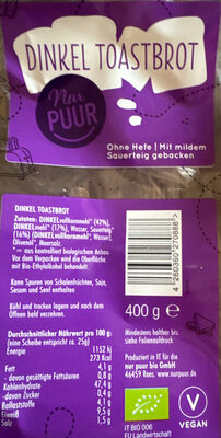 Nur Puur Dinkel Toastbrot 4260360270888 Dinkel Toastbrot
