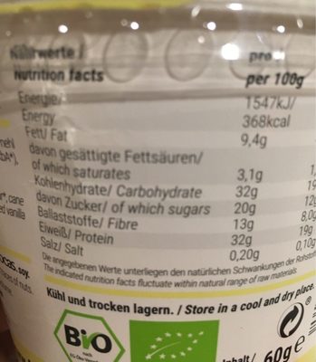 Porridge Vanille nutrition facts table
