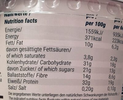 Porridge Schokolade nutrition facts table