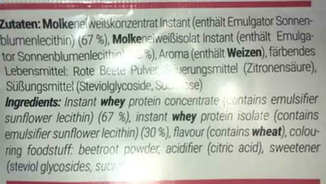 Foodspring Whey Protein Himbeere ingredients label