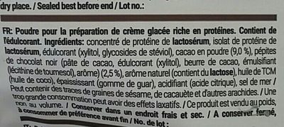 Protein Ice Cream ingredients label