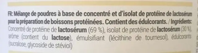 Whey protein vanille ingredients label