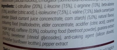 Energy aminos cassis ingredients label