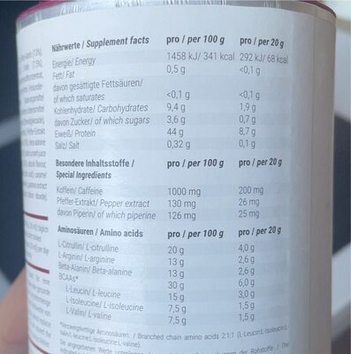 Energy aminos cassis nutrition facts table