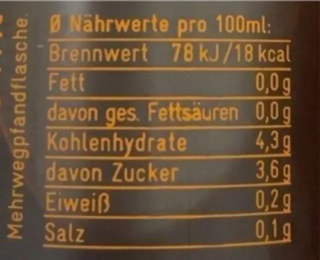 Cold brew Kaffee mit reisdrink nutrition facts table