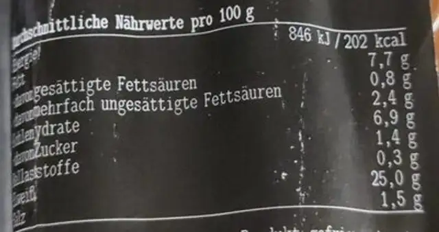 Seitan Wiener nutrition facts table