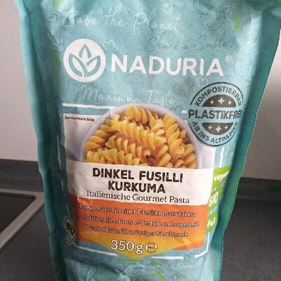 Naduria dinkel fusilli kurkuma front packaging