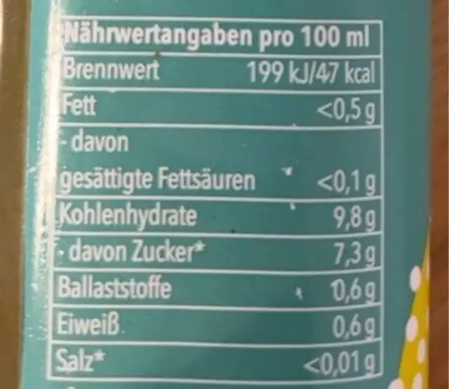 Saft 5 nutrition facts table