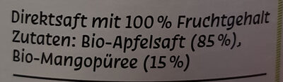 Apfelsaft mit Mango ingredients label