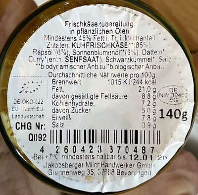 Wilde Weide Kuh - Carlo ingredients label