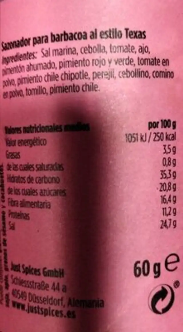 Texas bbq mix nutrition facts table