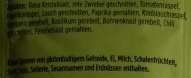 Zucchini Gewürzmix ingredients label