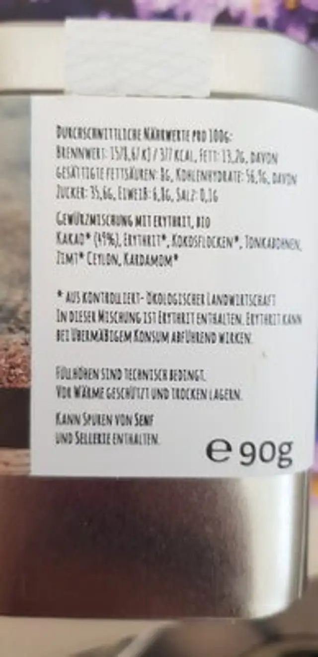 Pauli kocht Schokokracher ingredients label