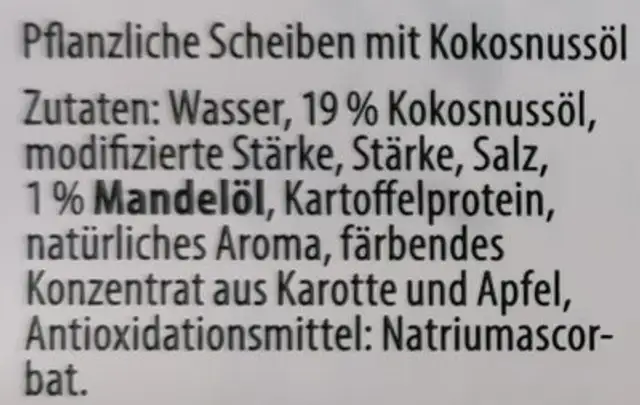 Cremig mit Mandelöl ingredients label