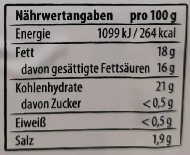 Cremig mit Mandelöl nutrition facts table