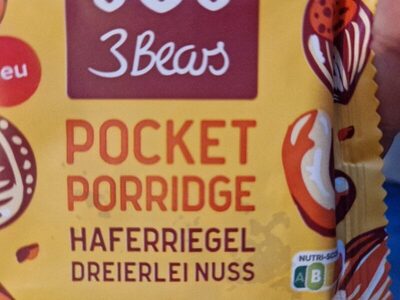 3Bears Pocket Porridge Haferriegel Dreierlei Nuss 4260462984959  Porridge-Riegel (Müsliriegel auf Haferbasis) mit Nüssen.