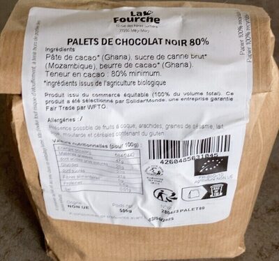 Palets de chocolat noir 80%