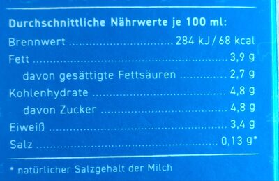Bio Heumilch nutrition facts table