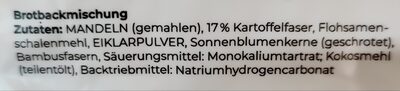 Lower Carb Brot Backmischung Kartoffelfaser ingredients label