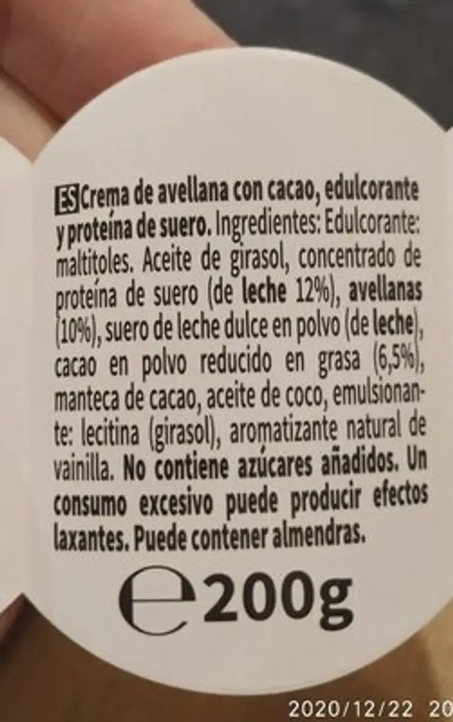 Chocolate protein cream ingredients label