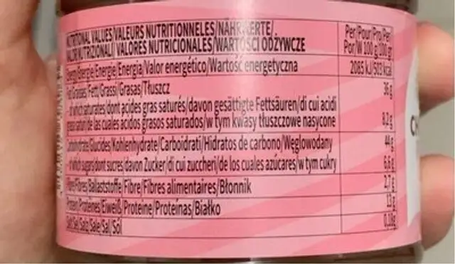 Chocolate protein cream nutrition facts table