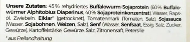 Deutschlands etster Insekten-Burger ingredients label