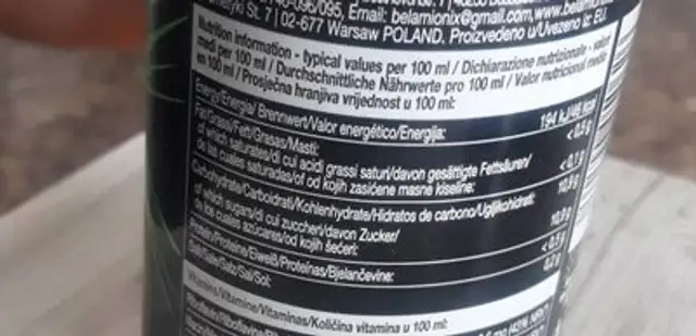 Extase classic energy drink nutrition facts table
