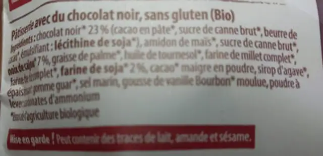 Schoko Cookies ingredients label