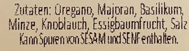 Mediterrane Gewürzzubereitung ingredients label