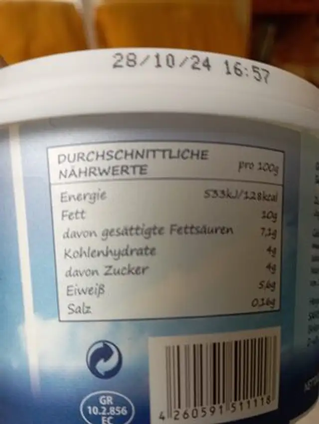 Original griechischer Sahnejoghurt nutrition facts table