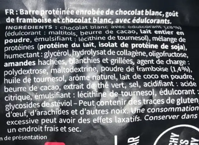 Fit protein bar ingredients label