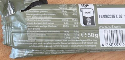 Fit vegan bar nutrition facts table