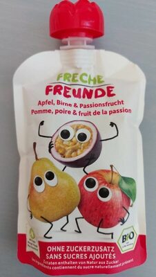 Bio-Mehrfruchtpüree Apfel, Birne & Passionfrucht front packaging