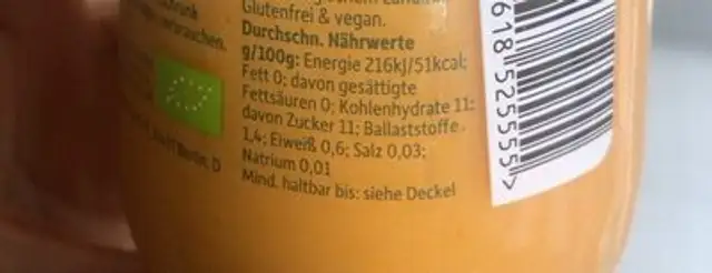 Birne, Banane & Karotte nutrition facts table