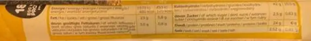 Long Chips nutrition facts table
