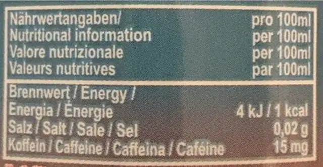 Levlup IceTea nutrition facts table