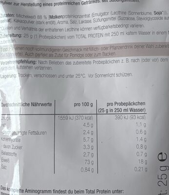 Total Protein nutrition facts table