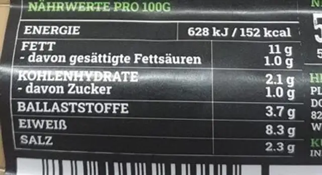 Vegane Curry-Bockwurst nutrition facts table