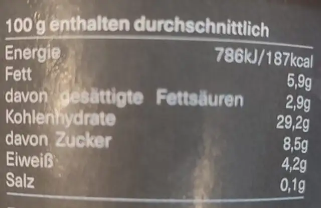 No sugar nutrition facts table