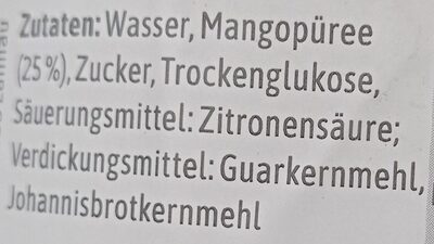 Mango ingredients label