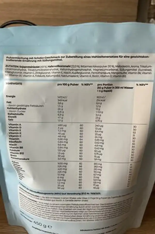 Stoffwechselshake Schoko ingredients label