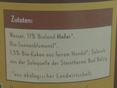 Havelmi Haferkakao ingredients label