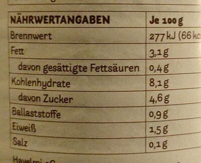 Havelmi Haferkakao nutrition facts table