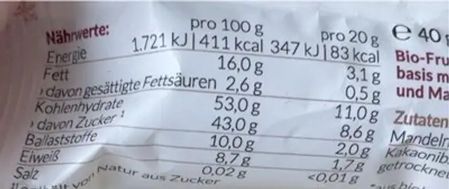 Bliss Balls Lilly Lebkuchen nutrition facts table