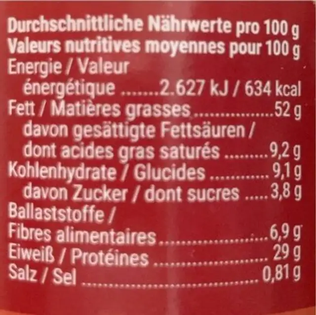 Erdnussmus crunchy nutrition facts table