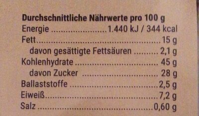 Dinkel Madeleines nutrition facts table